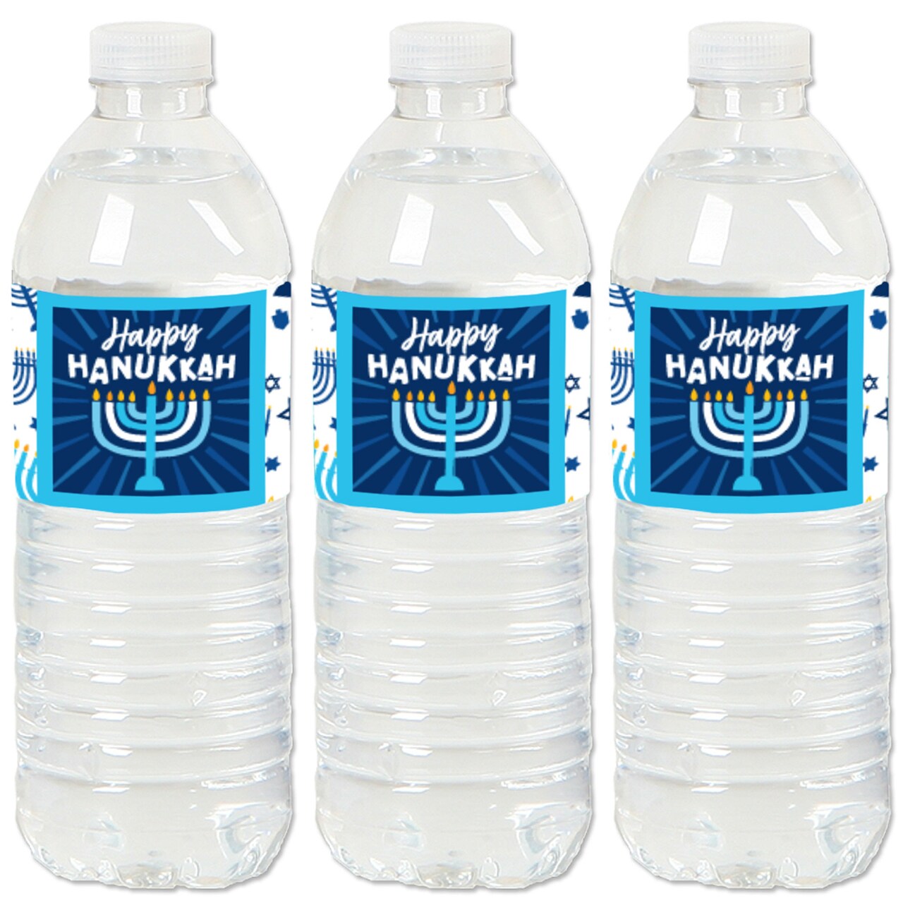 Big Dot of Happiness Hanukkah Menorah - Chanukah Holiday Party Water Bottle Sticker Labels - Set of 20